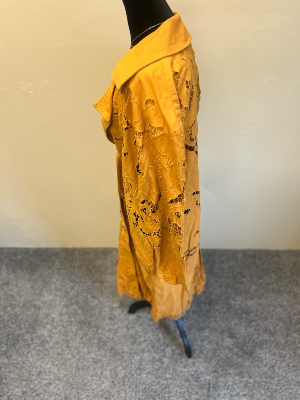 Free People Susana Mustard Yellow Cutout Festival Statement Duster Large Boho - Picture 5 of 13
